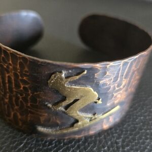 Hammered Copper Cuff Bracelet with Gold Accent